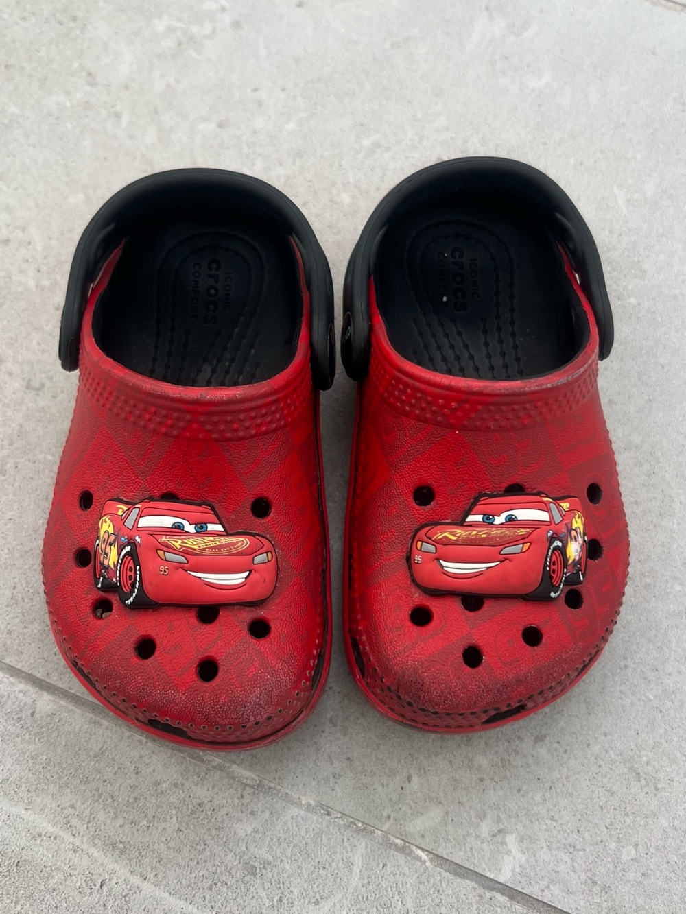 CROCS Red Kids Clogs with Lightning Car Character